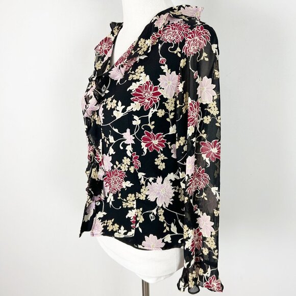 Vtg Y2K 90s Laura Ashley Floral Silk Blouse Ruffle Billowy Boho Size 10 Women's - Picture 2 of 5
